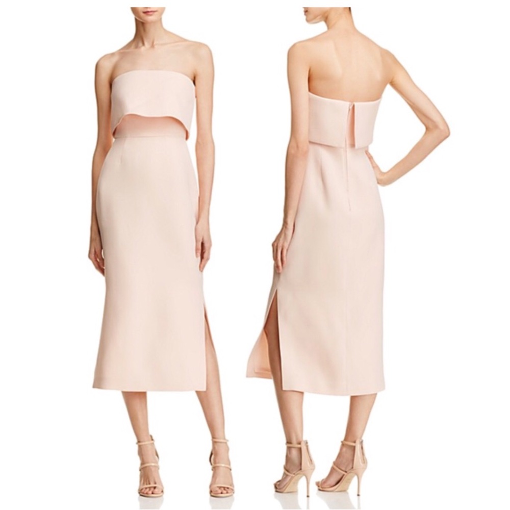Blush Pink Strapless Column Midi Dress